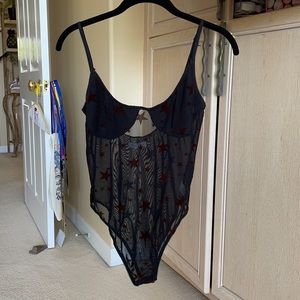 Honey Punch Black Sheer Body Suit with Stars